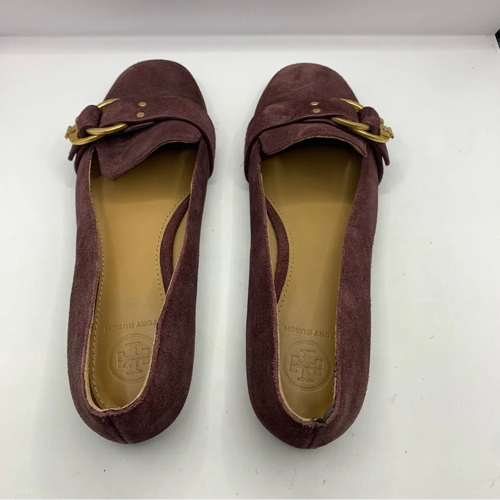 Women's 6 Tory Burch Marden Suede Flats Malbec Purple - Picture 4 of 7